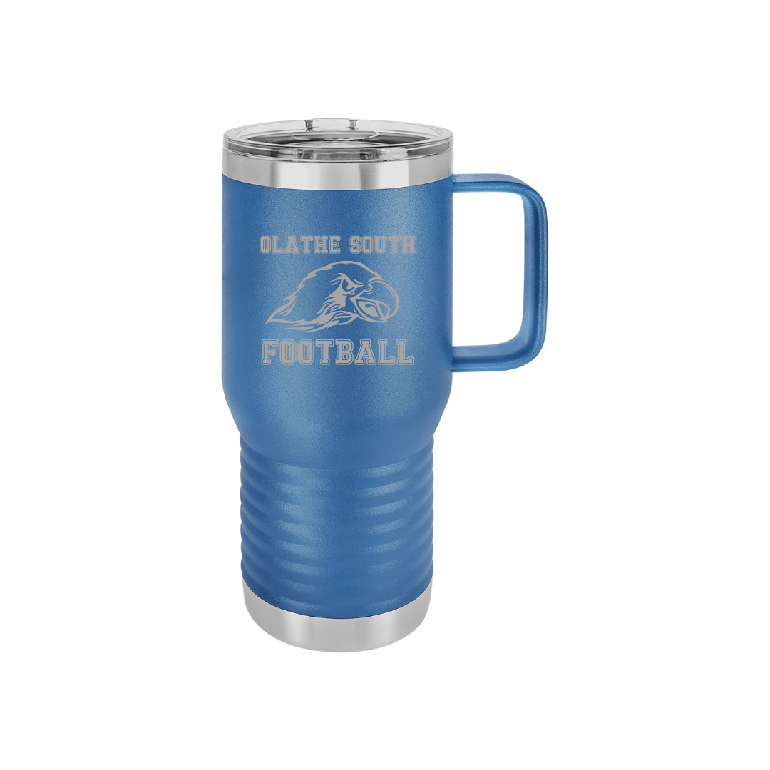 Personalized Olathe South Football 20 oz Stainless Steel Handled Tumbler, Polar Camel