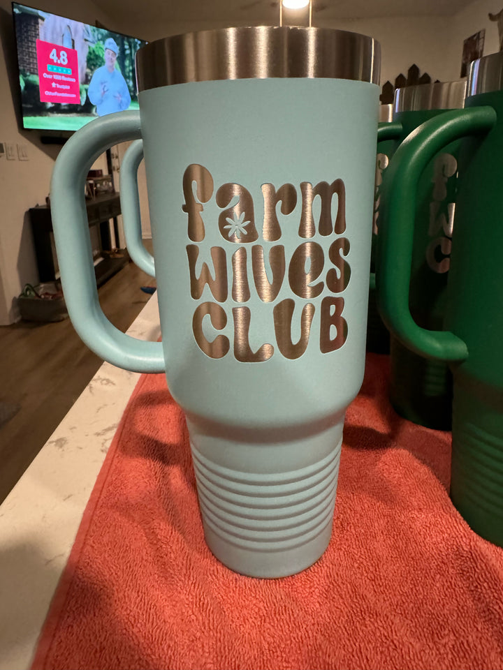 Farm Wives Club Personalized 40 oz Handled Stainless Steel Tumbler