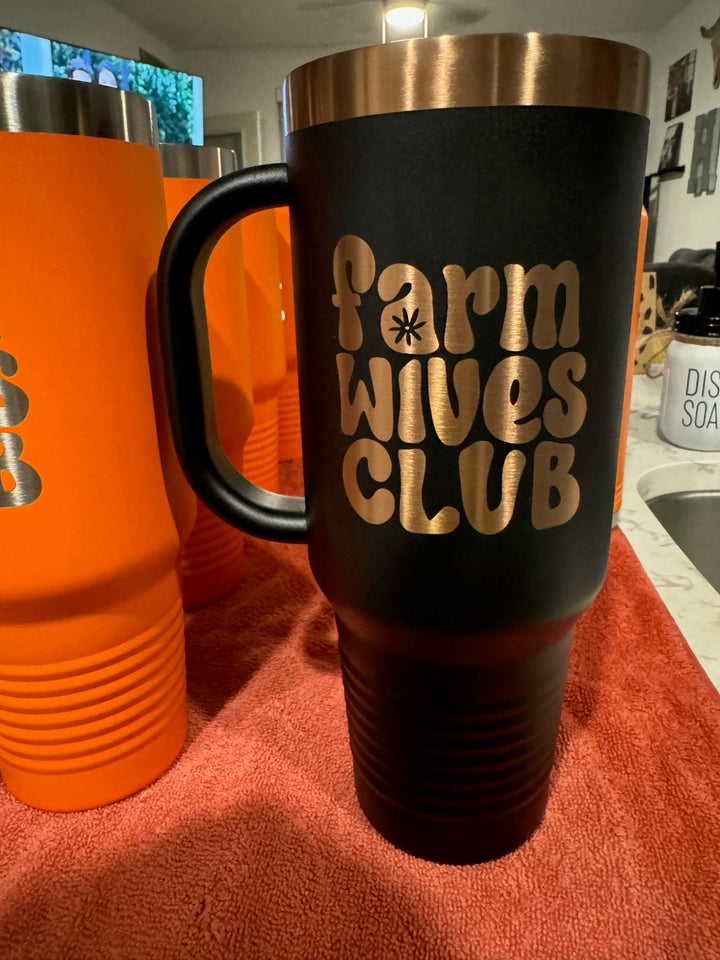 Farm Wives Club Personalized 40 oz Handled Stainless Steel Tumbler